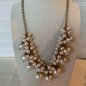Elegant Pearl Cluster Necklace, cream color with gold accents, 17”w/ 3” extender